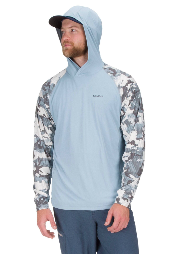 Simms Solarflex Hoody Hex Flo Camo Grey Blue Model Simms Solarflex Hoody Hex Flo Camo Grey Blue Model